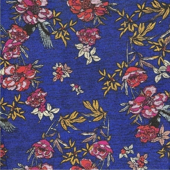 Free People Blue Floral Ruffle Sleeve Boho Blouse Keyhole Back Size S - Picture 5 of 13